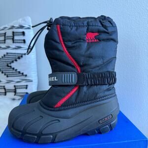 Sorel Youth Winter Boots Black Red Sz 3 Heavy Liners Boys Snow